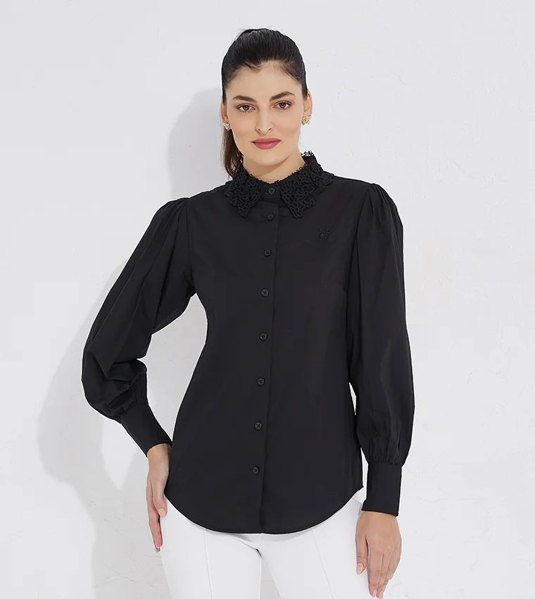 بيفرلي هيلز بولو كلوب بلوزة سادة بأكمام طويلة وياقة