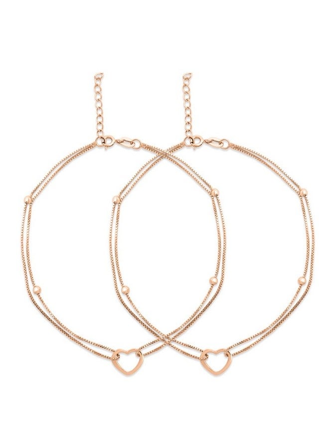 ZAVYA 925 Sterling Silver Modest Heart Rose Gold Plating Chain Anklet (Pair) | Gift for Women & Girls | With Certificate of Authenticity & 925 Stamp |Rakhi Gift for Sister - Image 1