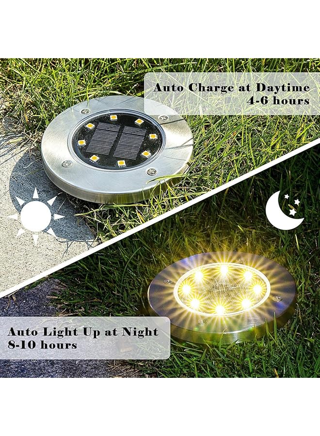 erorex Cyy 8 Pack Solar Ground Lights 8 Led Solar Lights Outdoor Waterproof Solar Garden Lights Disk Lights Landscape Lighting For Lawn Ground Pathway Yard Driveway Walkway Patio Warm White - Image 4