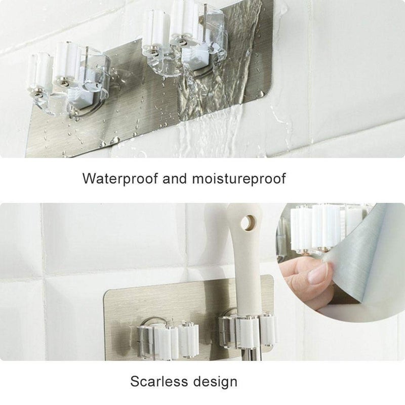 CLIXERA Clixera Plastic Wall Mounted Self Adhesive Sticker 2 Mop and Broom Holder18 x 7 x 3 cm Silver 1 Pcs - Image 2