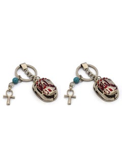 2 pieces Silver - Red with ankh key