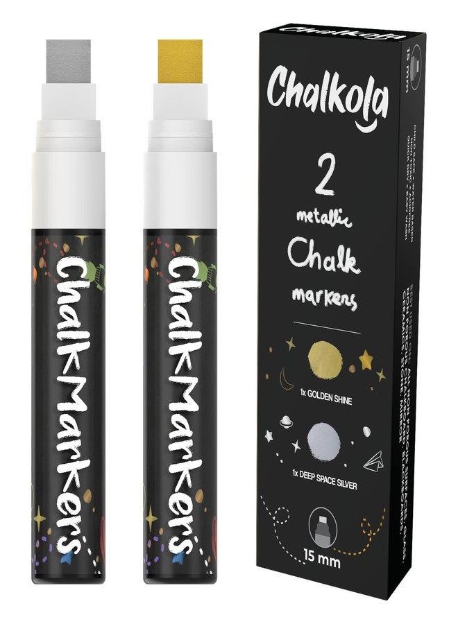 Chalkola Metallic Chalk Markers (2 Pack) Liquid Chalk Pens for Blackboards, Chalkboard, Bistro Menu, Window Markers for Cars - Wet Wipe Erasable - 15mm Jumbo Nib - Image 1