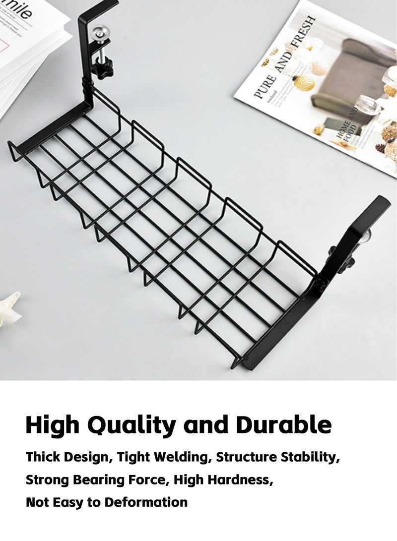 Teuuea Under Desk Cable Management, Metal Under Desk Table Rack Tray with Clamp, No Drill No Damage Sturdy Cable Organizer Holder for Computer Wire Management, for Office, Home (Black) - Image 2