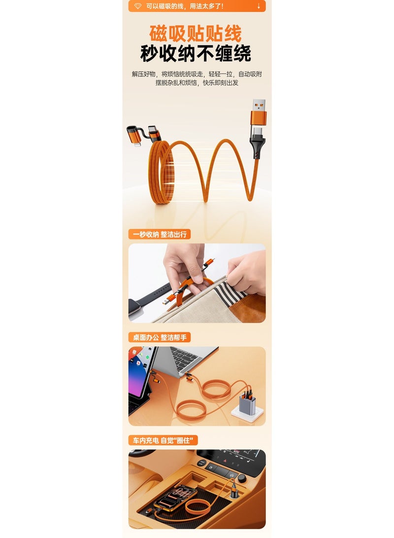 ZXING Black 240W 4in1 Magnetic Data Cable for iPhone Samsung Huawei Fast Charging Universal Compatibility Durable Braided Wire MultiInterface Magnetic Design Portable - Image 4