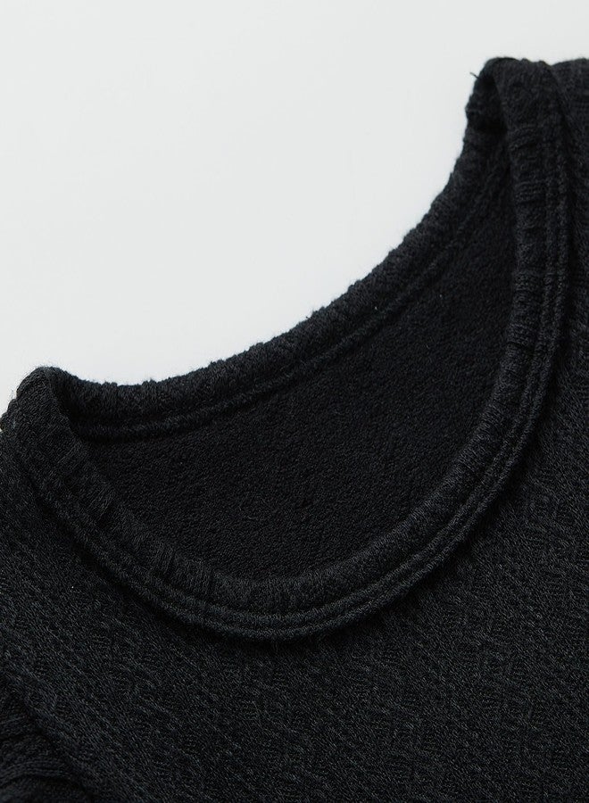 pureborn Toddler Girl Sweater Dress Ribbed Knit Ruffle Long Sleeve Swing Fall Winter Dresses Solid Black 4-5 Years - Image 4