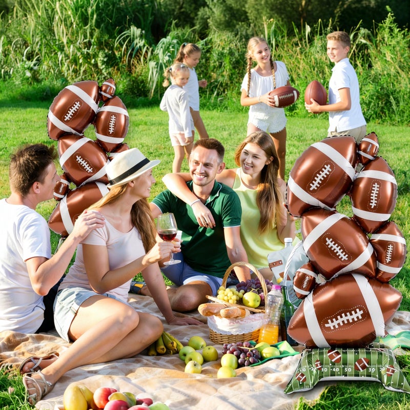 THAWAY 2 Pcs Football Party Decorations - 5 ft Giant Self Standing Football Foil Balloons with Green Field Base for Football Party Favors Sports Themed Party Decorations Superbowl Party Decorations - Image 5