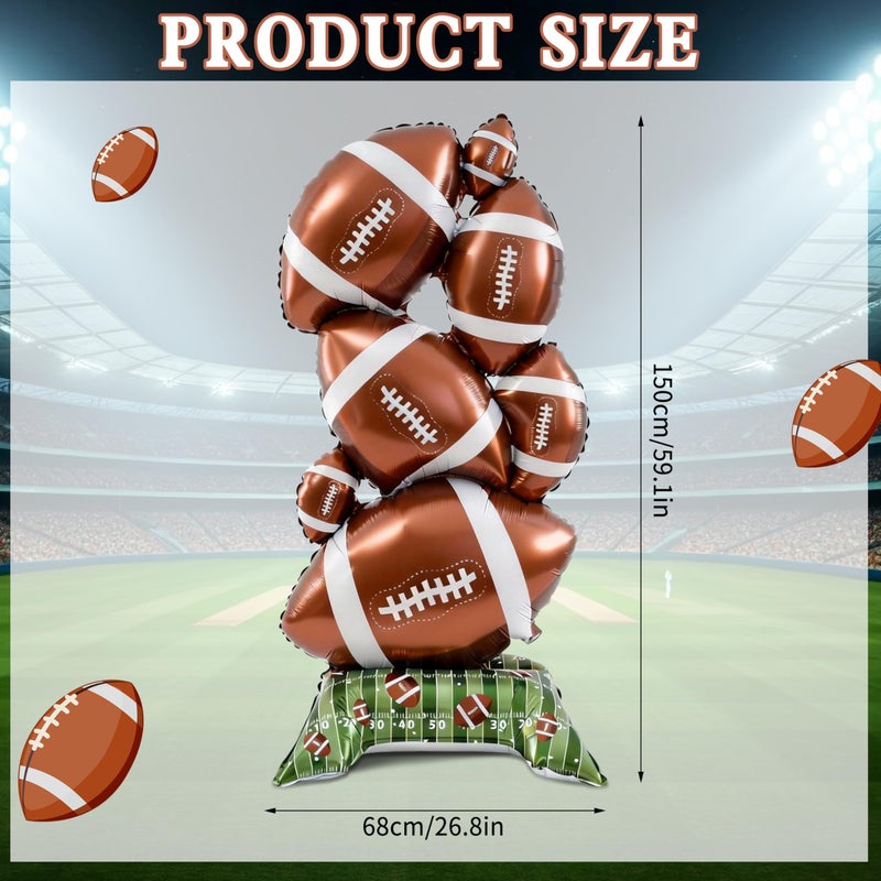 THAWAY 2 Pcs Football Party Decorations - 5 ft Giant Self Standing Football Foil Balloons with Green Field Base for Football Party Favors Sports Themed Party Decorations Superbowl Party Decorations - Image 2