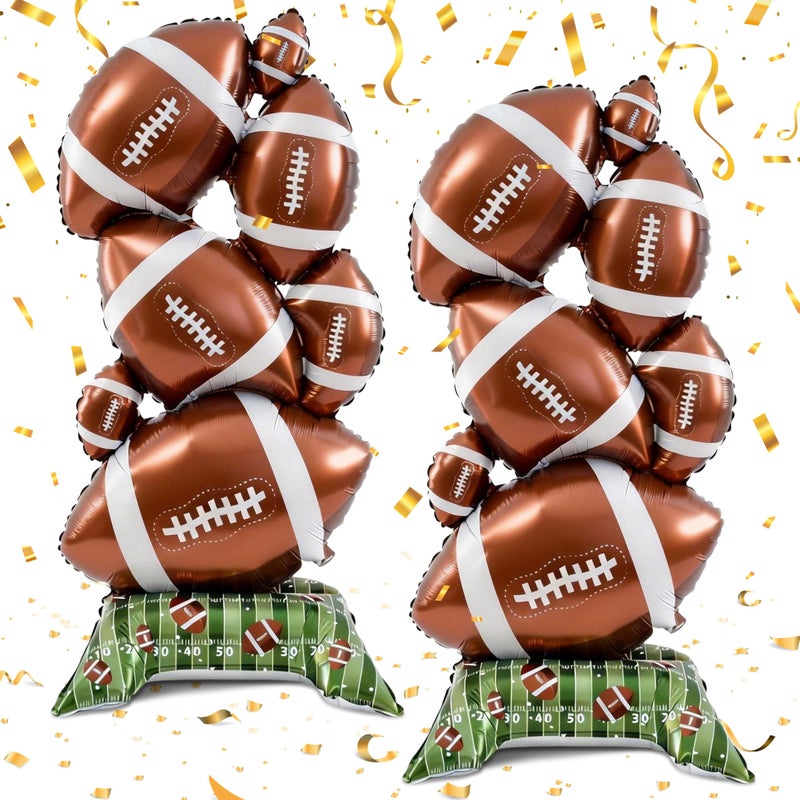 THAWAY 2 Pcs Football Party Decorations - 5 ft Giant Self Standing Football Foil Balloons with Green Field Base for Football Party Favors Sports Themed Party Decorations Superbowl Party Decorations - Image 1