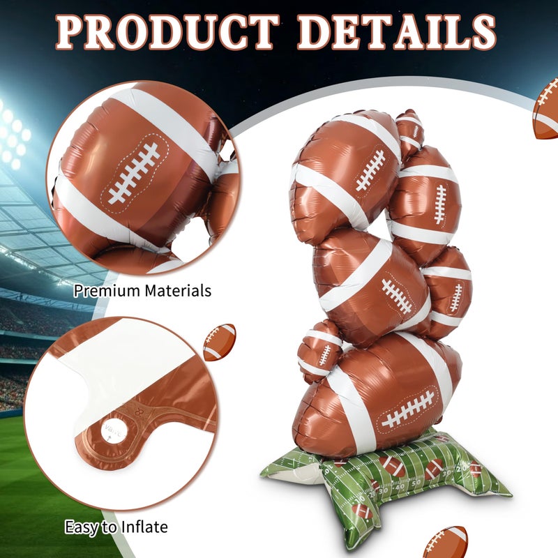 THAWAY 2 Pcs Football Party Decorations - 5 ft Giant Self Standing Football Foil Balloons with Green Field Base for Football Party Favors Sports Themed Party Decorations Superbowl Party Decorations - Image 3