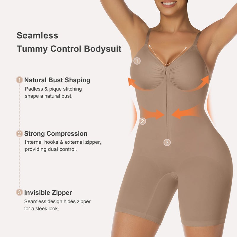 SHAPERX Women's Shapewear Bodysuit Tummy Control Seamless Zip-Up Body Shaper Waist Defining Silhouette,SZ5862-Sienna-3XL - Image 3