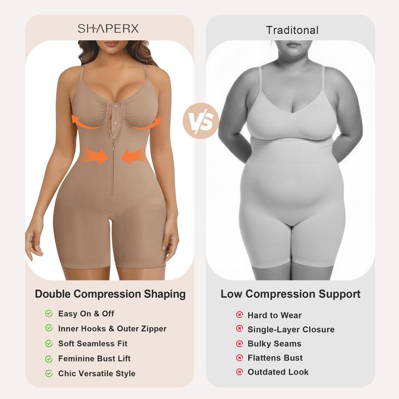 SHAPERX Women's Shapewear Bodysuit Tummy Control Seamless Zip-Up Body Shaper Waist Defining Silhouette,SZ5862-Sienna-3XL - Image 5