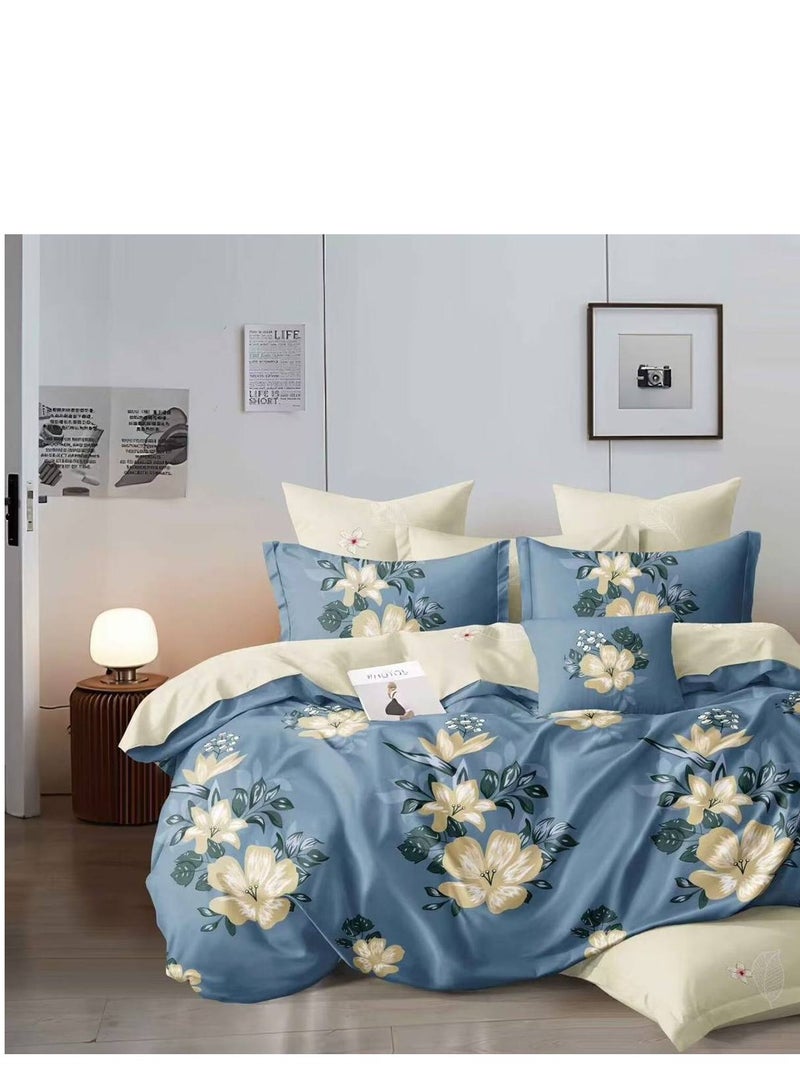 6-Piece King Size Duvet Cover Set – Botanical Leaf Design, Soft & Breathable Bedding Set with Fitted Sheet and Pillowcases