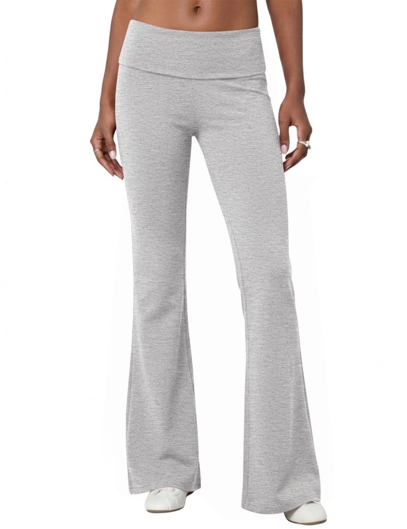 Rapbin Fold Over Yoga Pants for Women Sweatpants Color Block Flare Leggings Baggy Lounge Pants 2026 Light Gray - Image 1