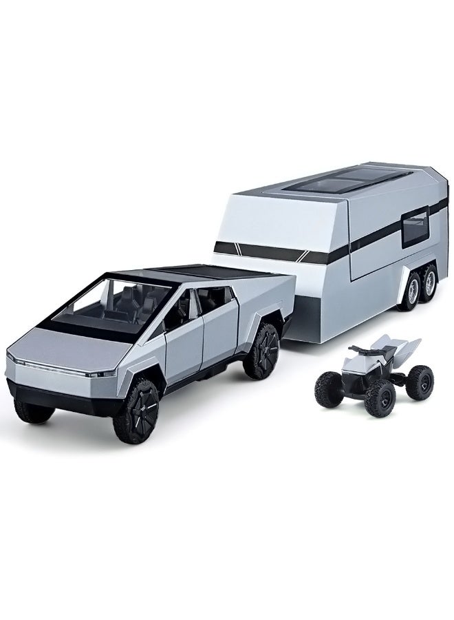 هالامودو 1:32 بيك آب مع سبيكة مقطورة السيارة، محاكاة سبيكة مقطورة نموذج السيارة، سحب سبيكة الظهر لعبة نموذج السيارة، الأبواب المفتوحة، سبيكة مقطورة مقطورة نموذج لعبة السيارة، زينة المجموعة، هدية مثالية للأطفال الأولاد الفتيات، معدات الحفلة للاحتفال المجموعة والديكور، الفضة/أسود، 36*65*7 سم - Image 1