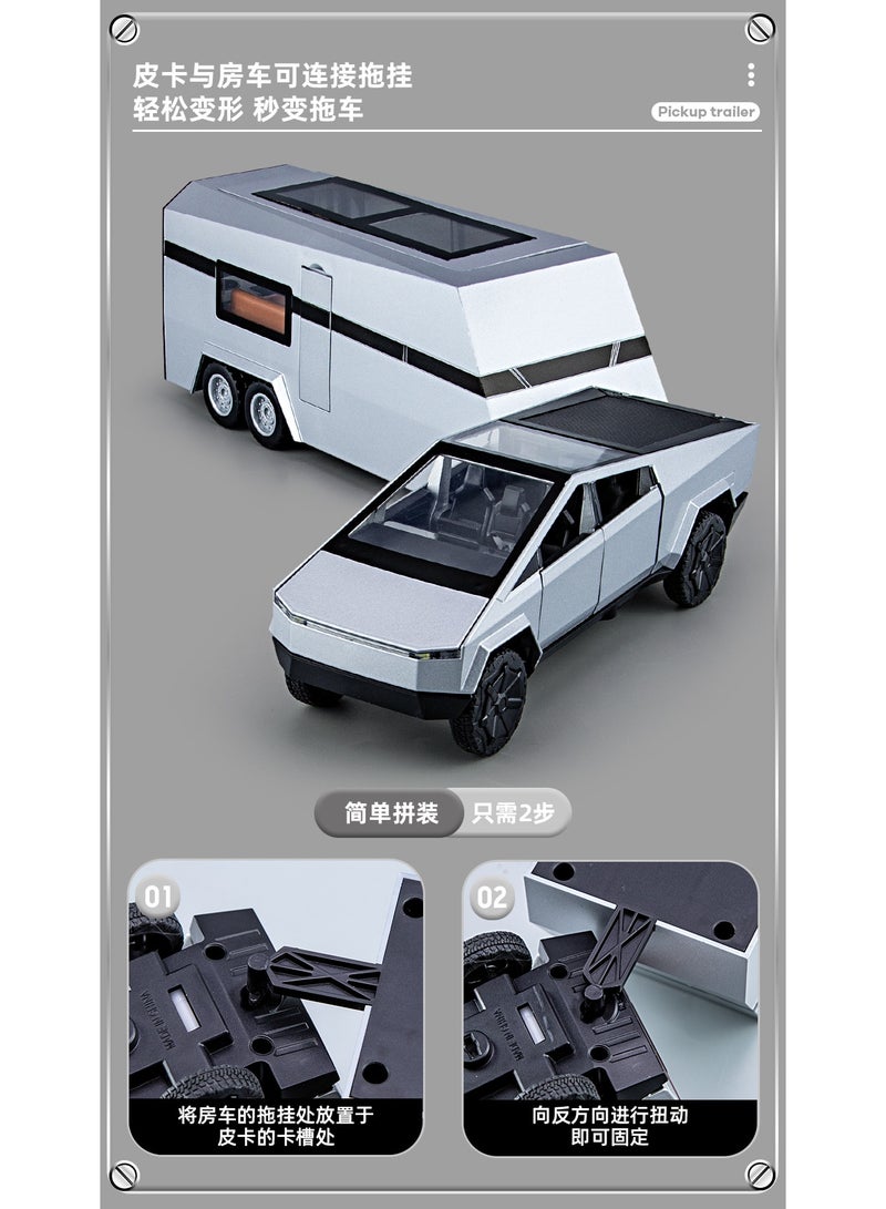 هالامودو 1:32 بيك آب مع سبيكة مقطورة السيارة، محاكاة سبيكة مقطورة نموذج السيارة، سحب سبيكة الظهر لعبة نموذج السيارة، الأبواب المفتوحة، سبيكة مقطورة مقطورة نموذج لعبة السيارة، زينة المجموعة، هدية مثالية للأطفال الأولاد الفتيات، معدات الحفلة للاحتفال المجموعة والديكور، الفضة/أسود، 36*65*7 سم - Image 3