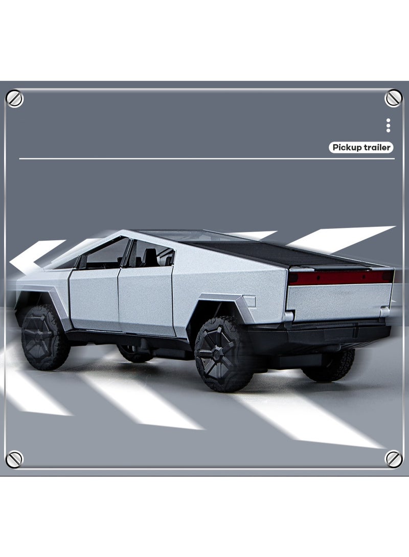 هالامودو 1:32 بيك آب مع سبيكة مقطورة السيارة، محاكاة سبيكة مقطورة نموذج السيارة، سحب سبيكة الظهر لعبة نموذج السيارة، الأبواب المفتوحة، سبيكة مقطورة مقطورة نموذج لعبة السيارة، زينة المجموعة، هدية مثالية للأطفال الأولاد الفتيات، معدات الحفلة للاحتفال المجموعة والديكور، الفضة/أسود، 36*65*7 سم - Image 4