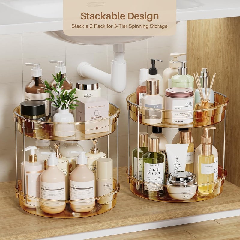 LAMU 12inch 2 Tier Lazy Susan Turntable Organizer Rotating Spice Rack Organization for Cabinet, Kitchen, Pantry, Countertop, Bathroom, Vanity, Medicine Cabinet Organizer, Amber - Image 5