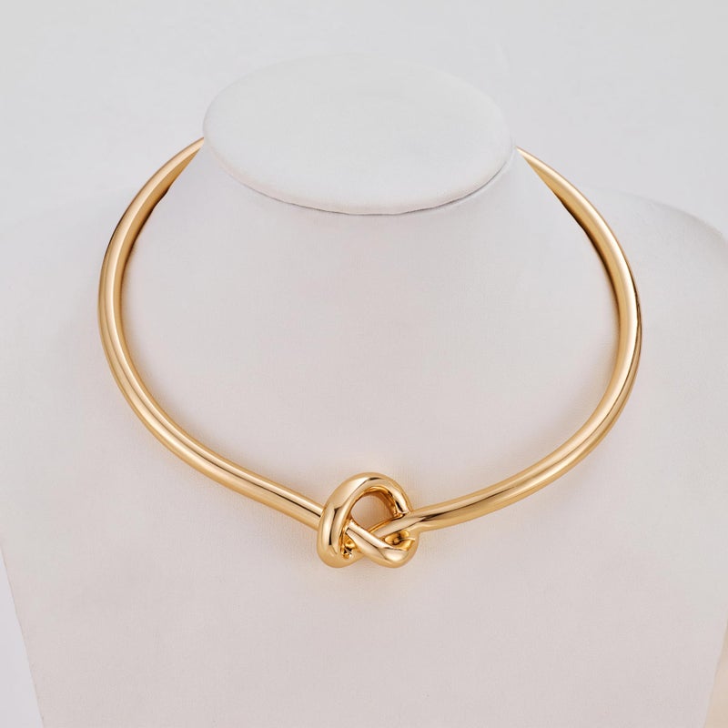 WOWORAMA Chunky Gold Choker Necklace for Women Love Knot Choker Collar Necklaces Trendy Open Cuff Metal Necklace Chunky Statement Necklaces Jewelry - Image 3