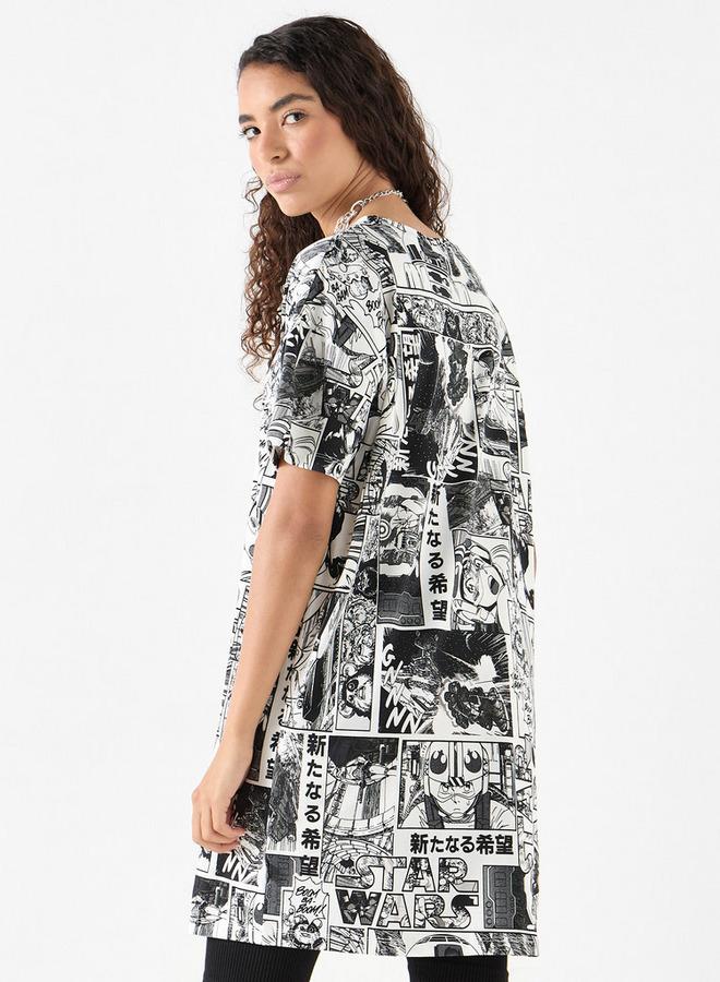 SP Characters All-Over Star Wars Print Longline T-shirt with Short Sleeves - Image 3