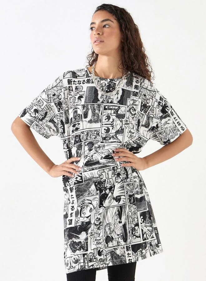 اس بي كاركترز تيشيرت طويل بطبعات حرب النجوم وأكمام قصيرة