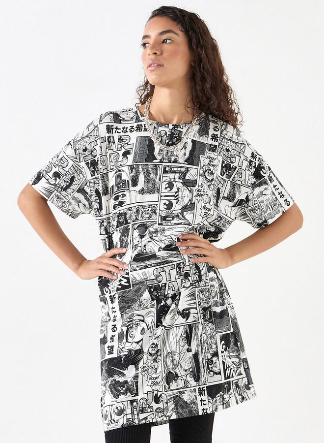 SP Characters All-Over Star Wars Print Longline T-shirt with Short Sleeves - Image 1