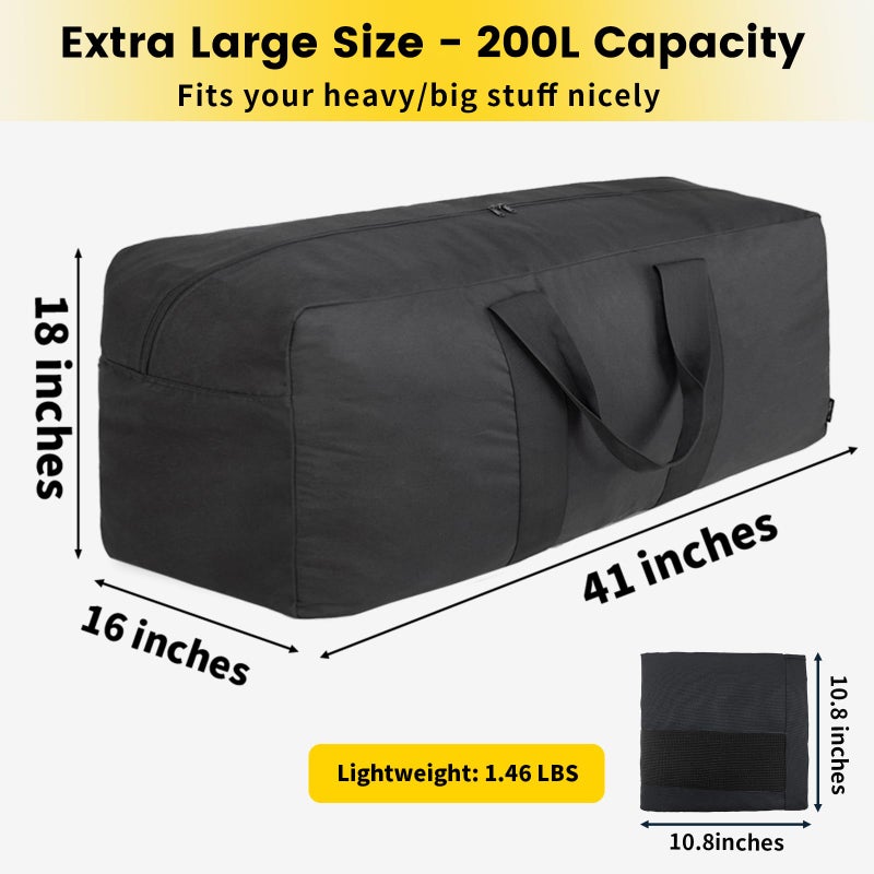 Vorspack Extra Large Duffle Bag for Travel - 200L Duffel Bag for Men Gear Bag for Storage Foldable Weekender Bag for Overnight Camping - Black - Image 2