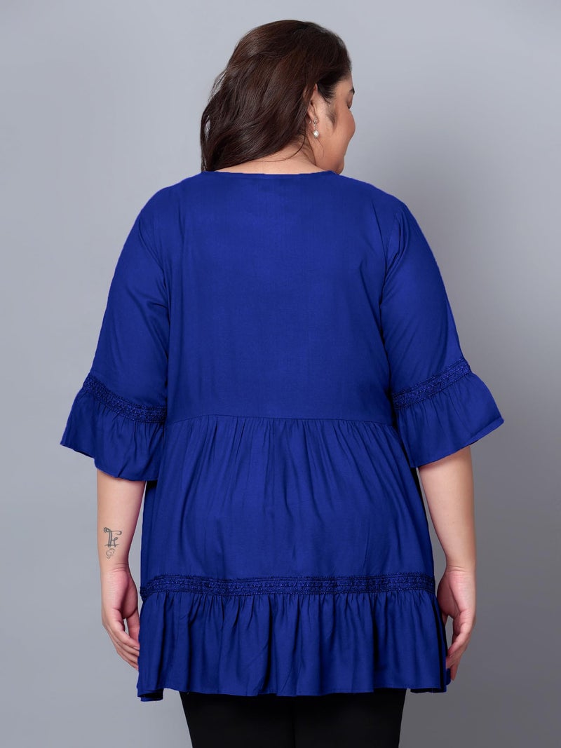 Indietoga Women's Plus Size Tiered Longline Tunic Top with Pockets (P10001582_Blue Solid_5XL) - Image 3
