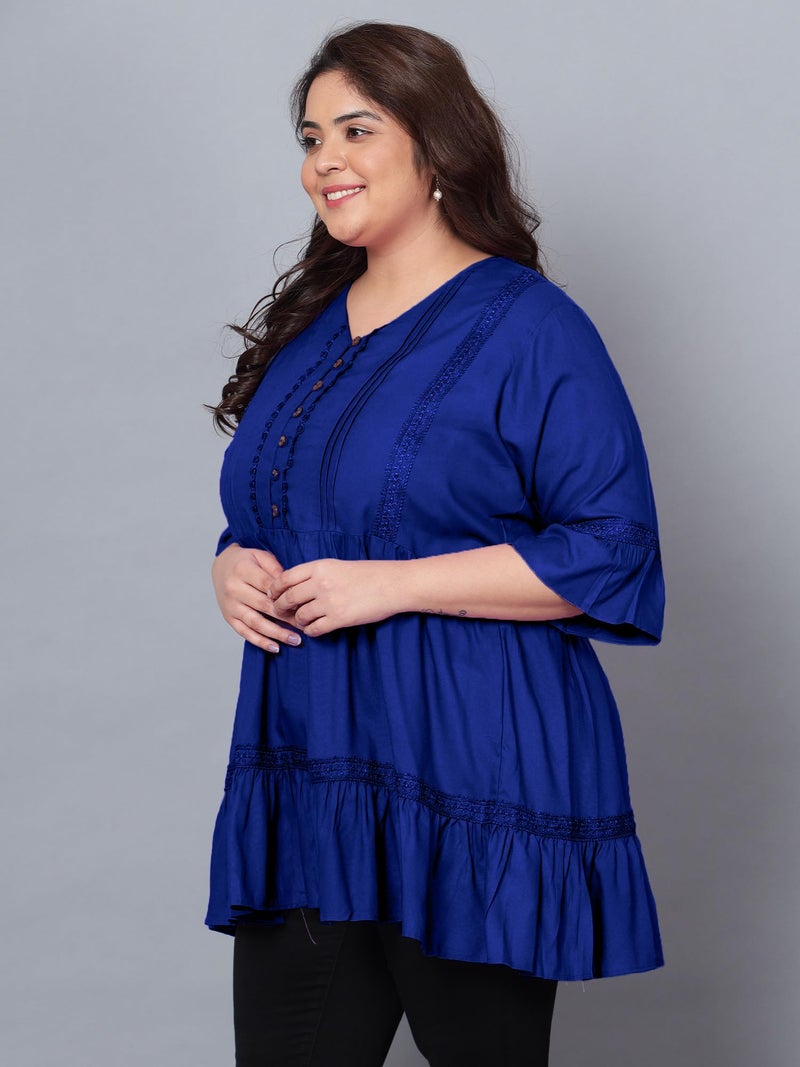 Indietoga Women's Plus Size Tiered Longline Tunic Top with Pockets (P10001582_Blue Solid_5XL) - Image 4