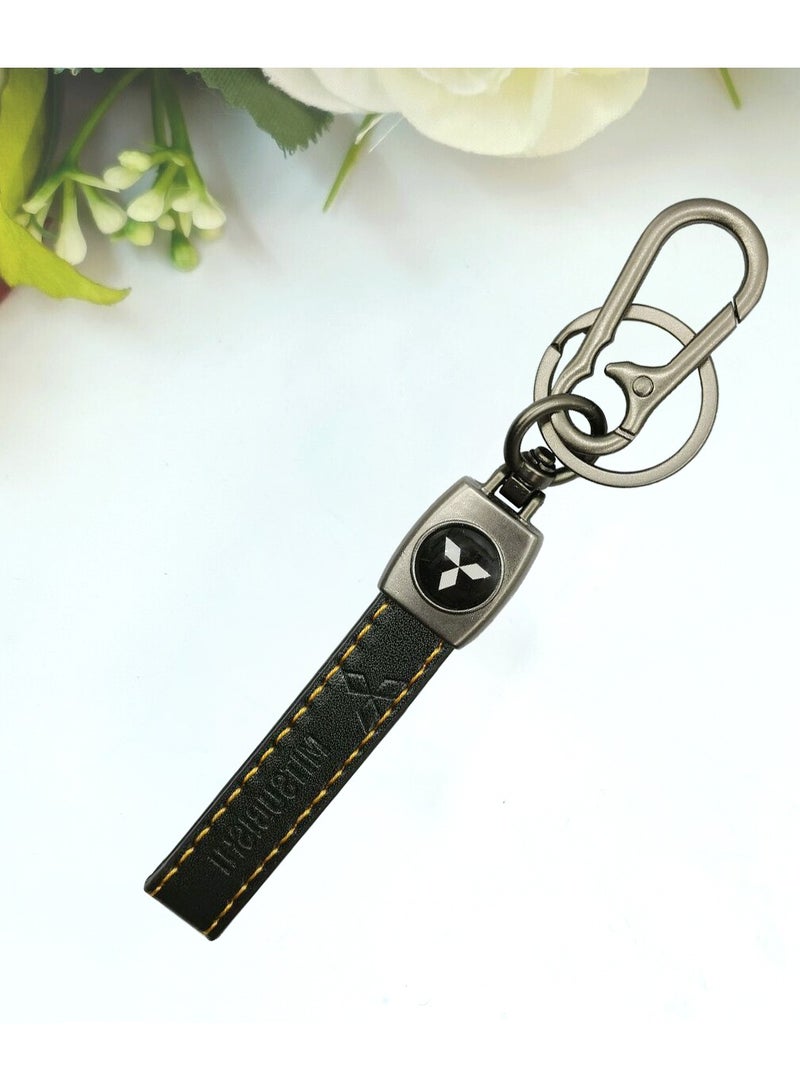Mitsubishi Super Finish Metal Ring Car Key Chain PU Leather Strap Keychain Home Key Chain Car Keychain MITSUBISHI - 1Pcs  - Image 1