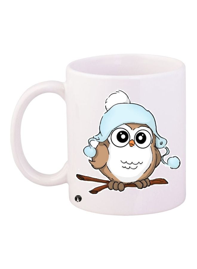 RYN Cartoon Owl Printed Coffee Mug White/Blue/Brown 11ounce