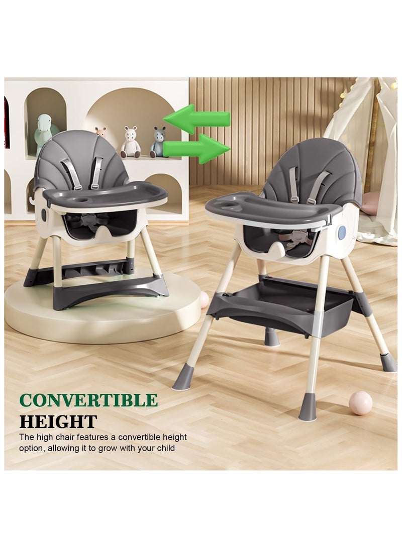 NANAO 4-1 Convertible Baby High Chair,Foldable Kids Feeding Chair | Infant Dining Chair,Toddlers Rocking Chair with Adjustable Height,Recliner Chair & 3 Gears Food Tray for Babies (Grey) - Image 3