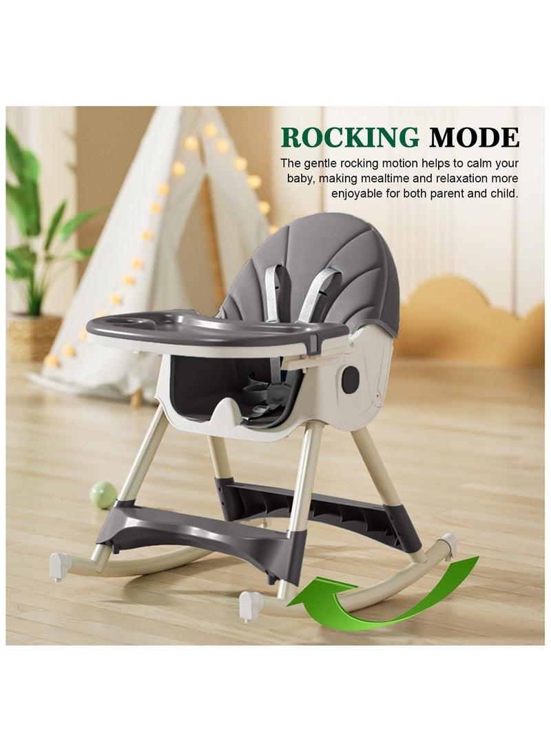 NANAO 4-1 Convertible Baby High Chair,Foldable Kids Feeding Chair | Infant Dining Chair,Toddlers Rocking Chair with Adjustable Height,Recliner Chair & 3 Gears Food Tray for Babies (Grey) - Image 2