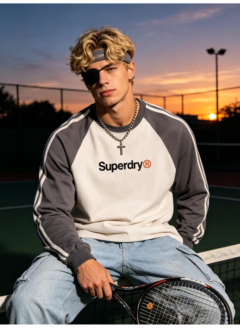 سوبر دراي Superdry with LOGO long-sleeved cotton T-shirt, casual color matching round neck shirt, striped side details, loose for men and women. - Image 5