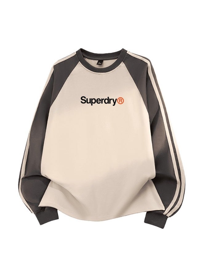 سوبر دراي Superdry with LOGO long-sleeved cotton T-shirt, casual color matching round neck shirt, striped side details, loose for men and women. - Image 3