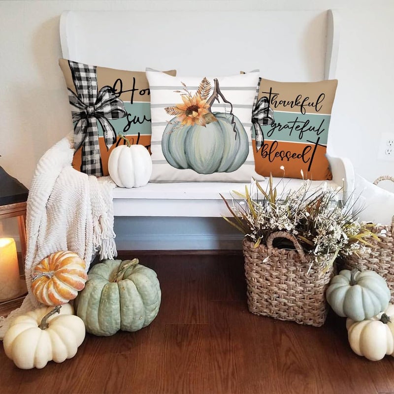 AACORS Fall Pillow Covers 18 x 18 Inch Set of 4  Pumpkin Home Sweet Home Thankful Grateful Blessed Harvest Floral Decorations Autumn Seasonal Pillow Case Decor for Sofa Couch AA275-18 - Image 5