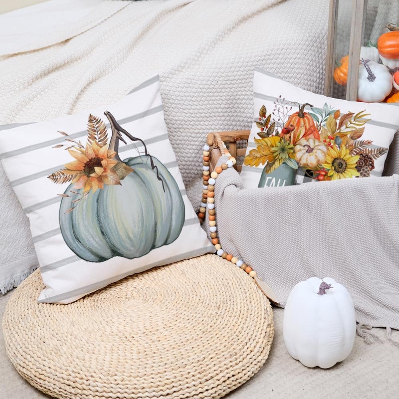 AACORS Fall Pillow Covers 18 x 18 Inch Set of 4  Pumpkin Home Sweet Home Thankful Grateful Blessed Harvest Floral Decorations Autumn Seasonal Pillow Case Decor for Sofa Couch AA275-18 - Image 4