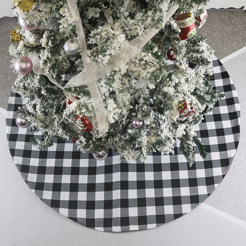 Christmas Tree Skirt Black & White Plaid Non-woven Fabric Tree Xmas Ornaments for Christmas Decorations Holiday - Image 2