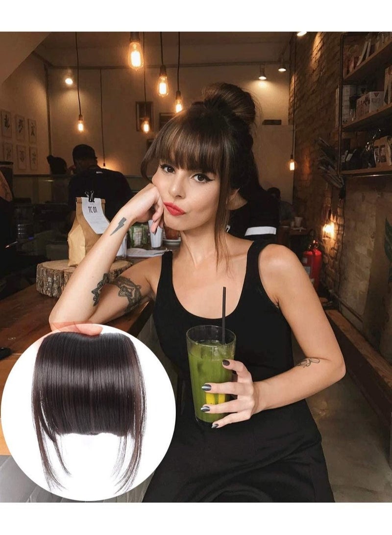 Estelle Clip on Bangs Fringe Hair Extensions 15cm Short Straight Clips in Hair Bang False Flat Hairpiece Two Side Darkest Brown - Image 1