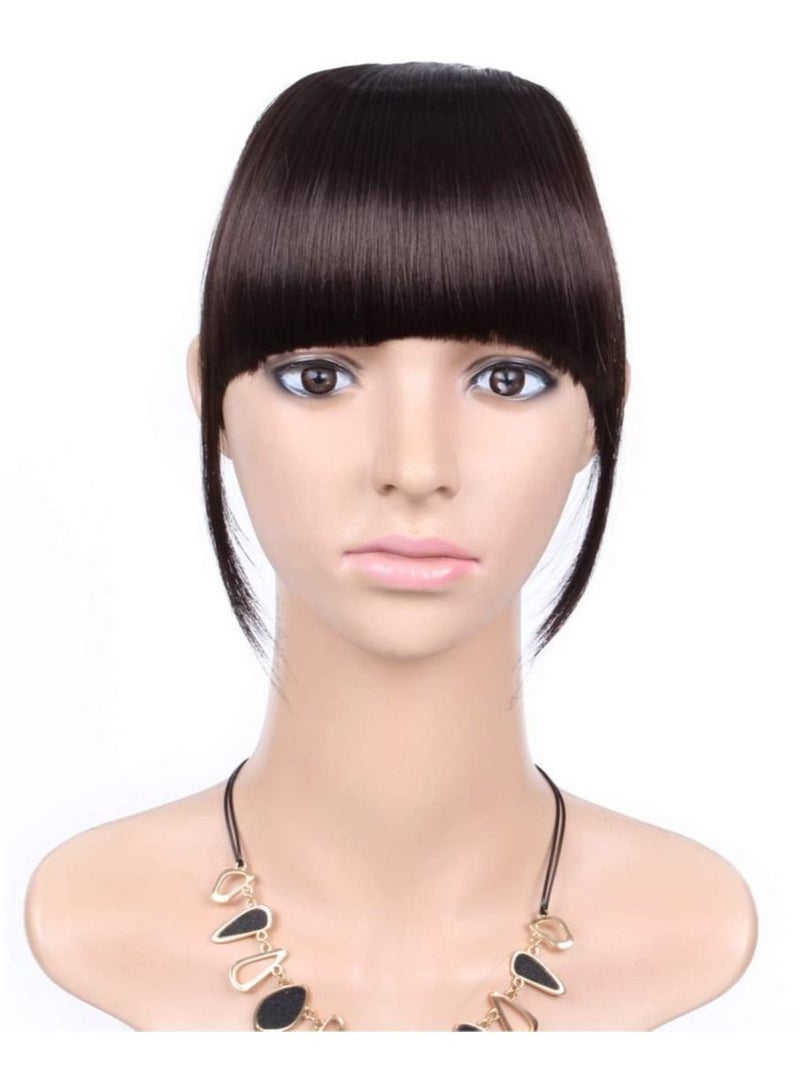 Estelle Clip on Bangs Fringe Hair Extensions 15cm Short Straight Clips in Hair Bang False Flat Hairpiece Two Side Darkest Brown - Image 2