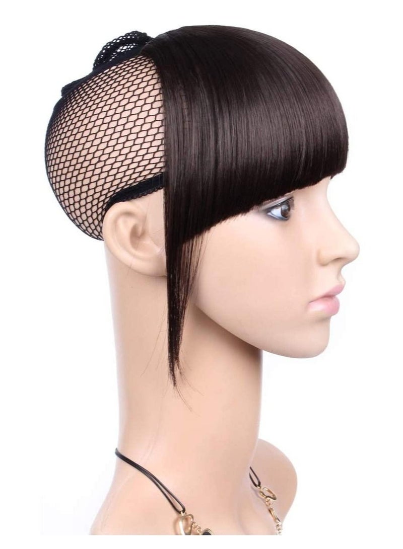 Estelle Clip on Bangs Fringe Hair Extensions 15cm Short Straight Clips in Hair Bang False Flat Hairpiece Two Side Darkest Brown - Image 3