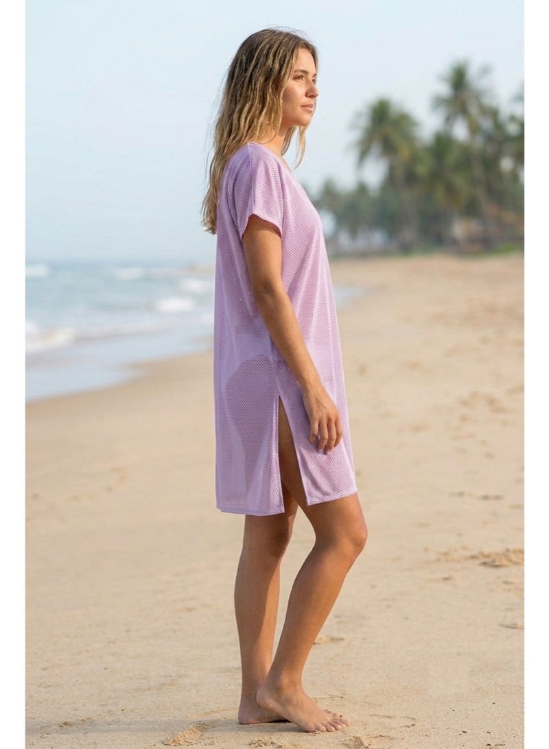 Women's Mesh Kaftan – Lavender Color – One Size Fits All (50–120 kg) - Image 2