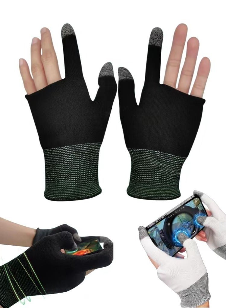 E-Sports Gaming Gloves Finger Sleeves Anti-Sweat Breathable Thumb for Highly Sensitive Nano-Silver Fiber Material and Nylon PUBG Mobile Phone Games Accessories (Black) - Image 1