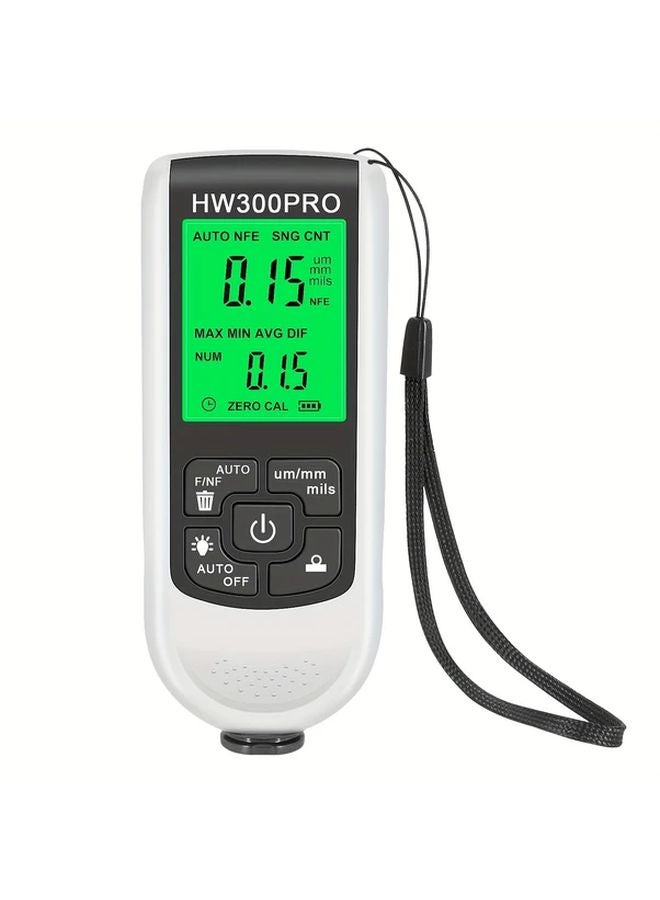 White Digital Car Paint Thickness Gauge HW300PRO Backlit LCD USB Charging Car Mount - Image 1