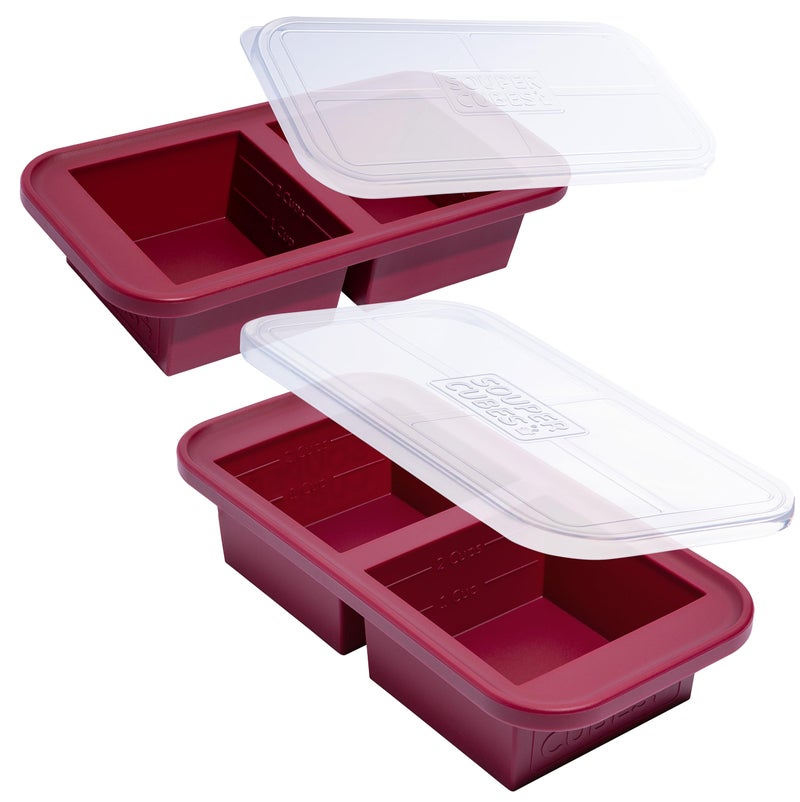 Souper Cubes 2 Cup Silicone Freezer Molds with Lids Soup Cubes for Freezing Lasagna Leftovers Soups Sauces Casseroles Meal Prep Meals and More Cranberry 2Pack - Image 2