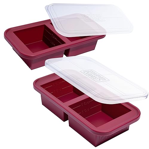 Souper Cubes 2 Cup Silicone Freezer Molds with Lids Soup Cubes for Freezing Lasagna Leftovers Soups Sauces Casseroles Meal Prep Meals and More Cranberry 2Pack - Image 1