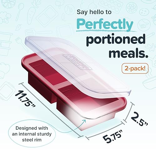 Souper Cubes 2 Cup Silicone Freezer Molds with Lids Soup Cubes for Freezing Lasagna Leftovers Soups Sauces Casseroles Meal Prep Meals and More Cranberry 2Pack - Image 3