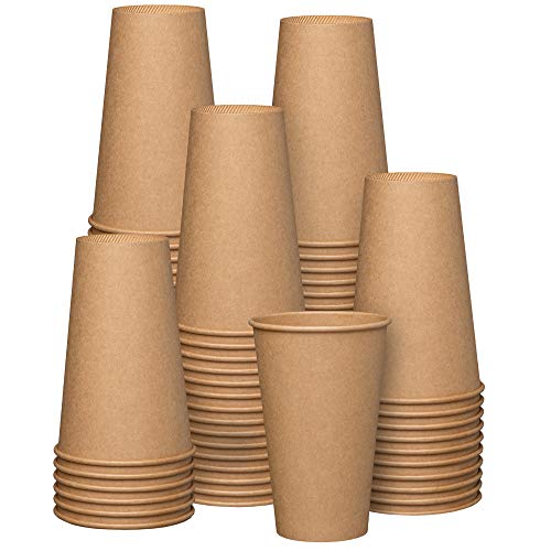 GUSTO 100 Count Kraft Disposable Paper Cups Hot Coffee Cups Brown Unbleached  EcoFriendly Cups 16 oz  Kraft