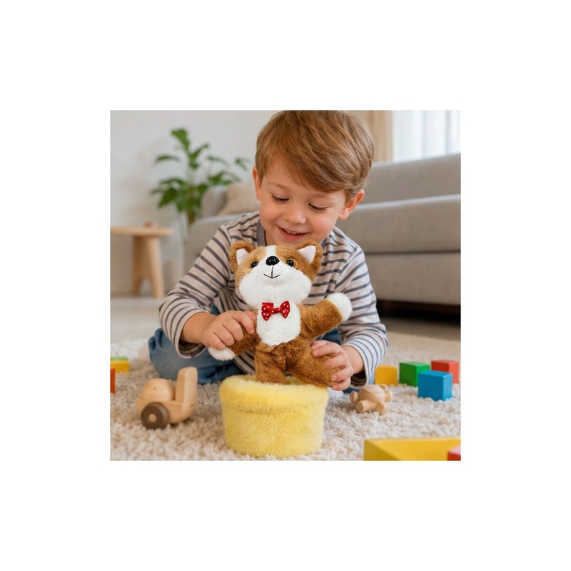 Mini Plush Toy Fox Stuffed Animal with Basket, Brown and Yellow - Image 4
