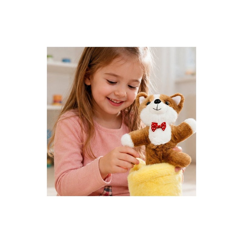 Mini Plush Toy Fox Stuffed Animal with Basket, Brown and Yellow - Image 3
