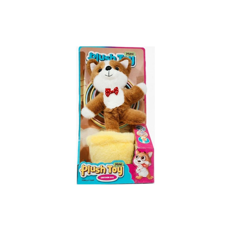 Mini Plush Toy Fox Stuffed Animal with Basket, Brown and Yellow - Image 1